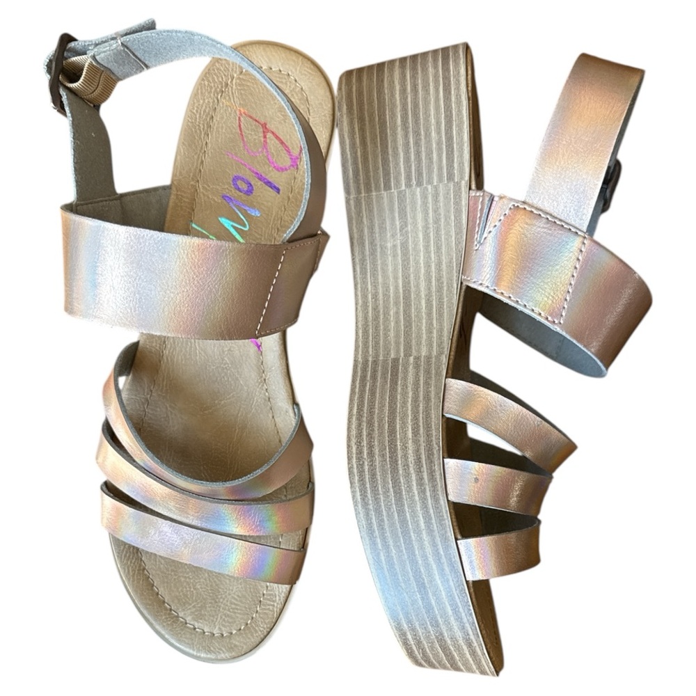 Blowfish Platform Flatform‎ Sandals Rose Gold Size 9 Metallic Y2K Chunky Strappy